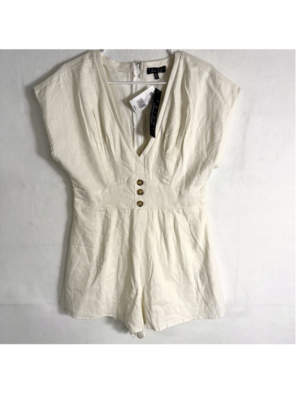 Boho Linen Blend Romper Womens XL Cream Shorts Button Front Casual Summer Beach